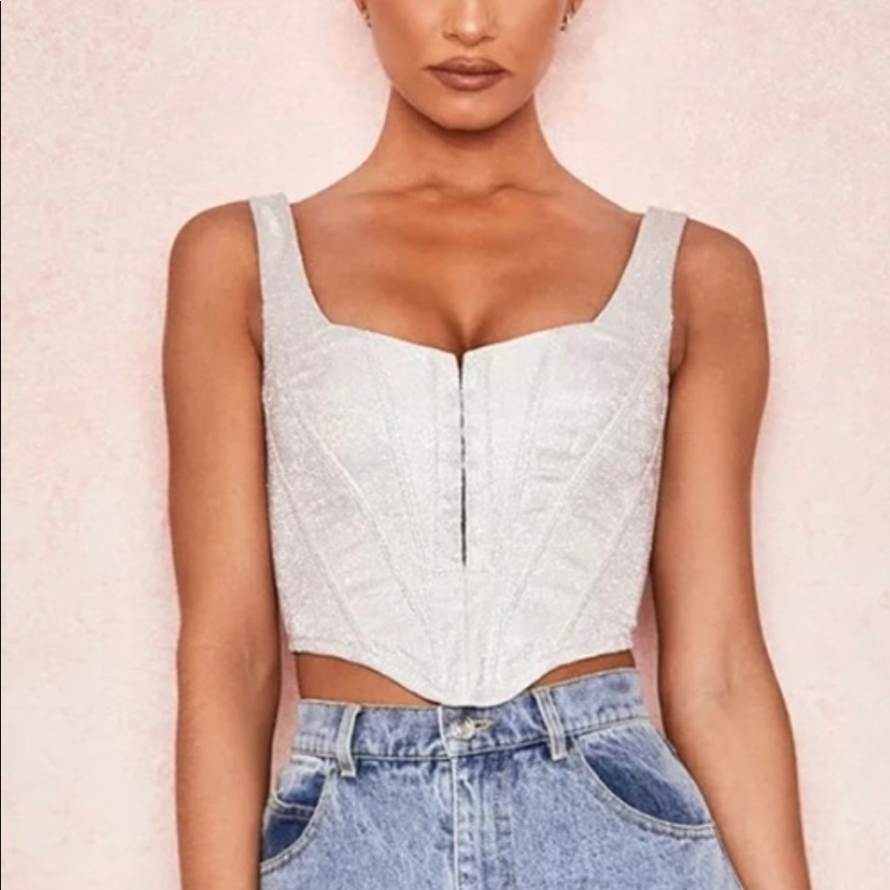 House of CB Elsa Sparkly Silver Corset Top